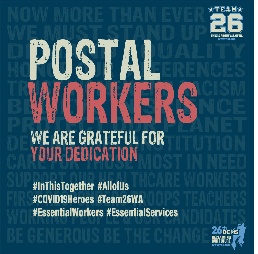 POSTAL WORKERS – We are so grateful for your dedication. We send a heartfelt thanks to our Postal Workers for their absolutely essential service and dedication in the face of the COVID19 pandemic.  They deliver life-saving medications, letters from family and friends and ballots for upcoming elections. They work diligently to keep us connected in […]